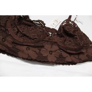 Aerie Balconette Bra‎ 36C Brown Floral Lace Unlined Underwire Longline 073-2792